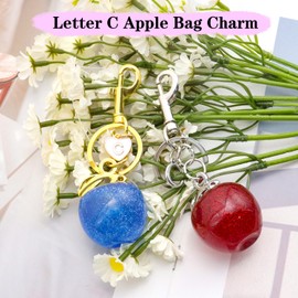 Initial Letter C Keychain Set Cute Letter Bag Charm Fruit Keychains for Women Gold Blue Purse Charms for Handbags Birthday gifts Silver Pink Alphabet Keychain Accessories Wallet Car Key Backpack