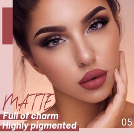 JUAAZIN Rose Red Matte Liquid Lipstick With Highly Pigmented and Rich Colors, Matte liquid Long-Lasting Wear Non-Stick Cup Not Fade Waterproof Lip Gloss (Rose Red 05#)