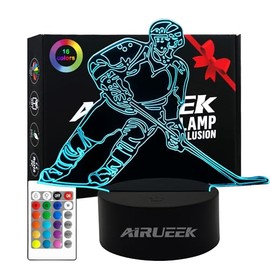 AIRUEEK Ice Hockey Gifts Boys Night Light, Hockey Gifts for Boys, 3D Optical Illusion Lamp, 16 Colours, Christmas Birthday Gifts for Sports Ice Hockey Fans