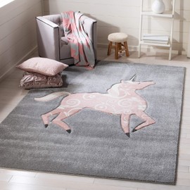 SAFAVIEH Carousel Kids Collection Accent Rug - 4' x 6', Grey & Pink, Non-Shedding & Easy Care, Ideal for High Traffic Areas for Boys & Girls in Playroom, Nursery, Bedroom (CRK163F)