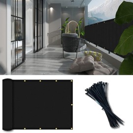 Vocray 0.9X3M Privacy Screen for Balcony Apartment Railing, Sun Protection Balcony Netting, Wind and Dust Barrier，Mesh Fabric for Outdoor Privacy Shield, Pool, Terrace, Patio, Fence Cover(Black)