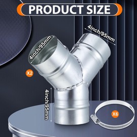 Blulu 2 Pcs 4 Inch 3 Way Duct Splitter Y Connector Air Vent Duct Dryer Exhaust Y with Hose Clamps and Gloves for Dryer Exhaust Fan Ventilation Systems HVAC Hose Split Intake Kitchen Bathroom