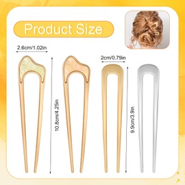 4pcs U Shaped Hair Pins, Metal French Hair Pins Hair Sticks for Buns French Twist Hair Pin Gold French Bobby Pins Silver French Pins Thick Hair Fork Accessories for Women