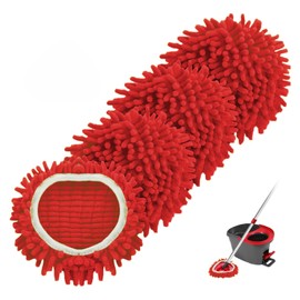 4 Pack Chenille Mop Heads Replacements Compatible with Ocedar Easywring 1-Tank System, Reusable Spin Mop Pad Refills, Microfiber Duster Replacement Heads for Floor Cleaning, Machine Washable(Red)