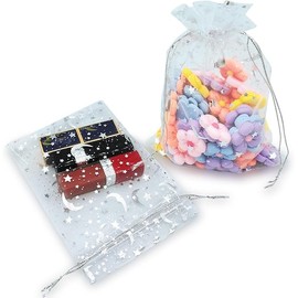 Moon Star Organza Bags,100Pcs Moon Star Mesh Gift Pouches Candy Organza Gift Bags,Moon Star Organza Jewelry Gift Bag,Moon Star Organza Jewelry Gift Pouch Candy Bag,Moon Star Organza Candy Bags,Silver