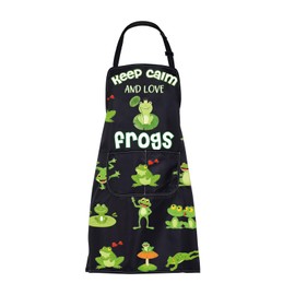 ENSIANTH Frog Cooking Apron Frog Gifts for Frog Lovers Keep Calm and Love Frogs Kitchen Chef BBQ Grill Gardening Apron with Pockets (Frog Cooking Apron)
