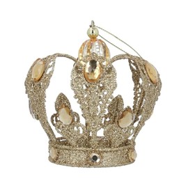 Gisela Graham Gold Glitter Tin Crown with Amber Jewels Tree Hanging Decoration