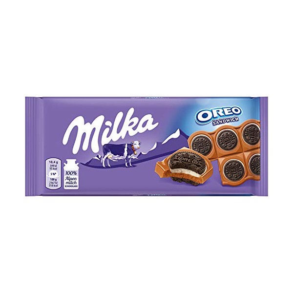 Milka Milk Chocolate with Whole Oreo Cookies 92g/3.24oz (Pack of 9)