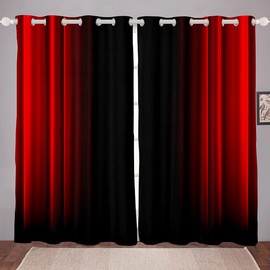 Feelyou Abstract Ombre Curtains Kids Teens Red and Black Window Curtains for Bedroom Living Room,38 X 45 Inches,2 Panels