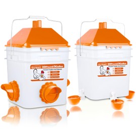 GUEOQTC 20 Pounds Chicken Feeder and 3 Gallon Chicken Waterer,High-Capacity Hanging Chicken Feeder and Waterer Set for up to 20 Chicks/15 Adult Chickens(Orange)