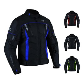 WD Motorcycle Jacket for Men CE Armoured Motorcycle Gear with padding, Breathable Cordura Fabric, Reflective Jacket for Night Visibility Powersports Protective Jackets Vegas 2.0 - (Blue, Small)