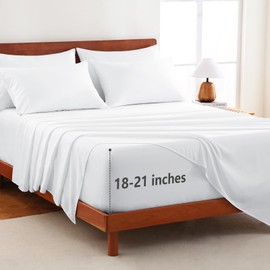 CozyLux Extra Deep Pocket King Size Sheets Set - 6 Piece King Sheets - Luxury Sheet King Size Fits Up to 21 inches Mattresses, Breathable King Sheet Set & Pillowcases - Easy & Secure Fit, White