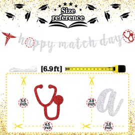 Happy Match Day Banner, Congrats Nurse/Future Doctor, 2024 Med School Match Day/Medical School Residency Party Decoration Supplies, Red and Silver Glitter