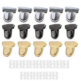 Pack of 15 Bag Fasteners for Crochet Bags, Bag Clasps, Purse Push Lock Set, Iron Bag Closure, Catch Tuck Lock, Gold, silver, black