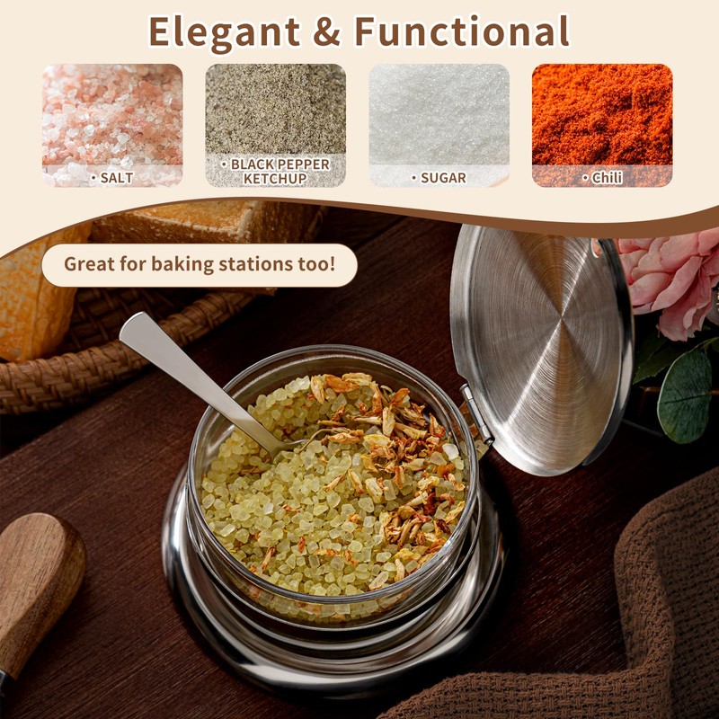 Honeydak 2 Set Stainless Steel Endurance Salt Server with Spoon