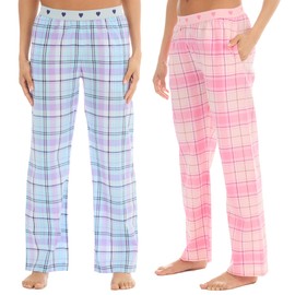 INSIGNIA Ladies Pyjamas Lounge Pants Check (2 PACK) (New Pink & Lilac, L)