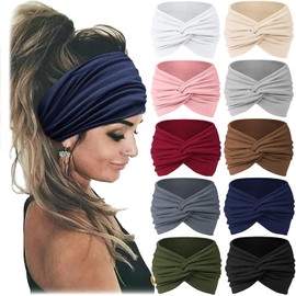 10 Paquete Diademas Africanas para Mujer - Banda Elástica Antideslizante para Cabello - Turbante Deportivo de Microfibra para Yoga, Gimnasio y Estilo Diario