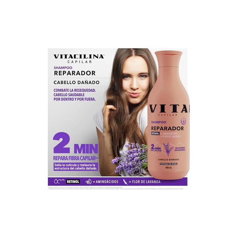 Vitacilina Shampoo Reparador, Botella de 400ml.
