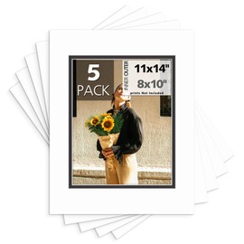 Mat Board Center, Double Mat - Acid Free, 8-ply Thickness, White Core - for Pictures, Photos, Framing (White Over Black, 11x14 for 8x10, Pack of 5)