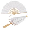 Cotton Lace Folding Parasol and Hand Fan Set for Wedding