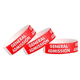 500 WristCo Red General Admission Tyvek Wristbands for Events - ¾” x 10” - Waterproof Recyclable Comfortable Tear Resistant Paper Bracelets Wrist Bands for Concerts Festivals Admission Party