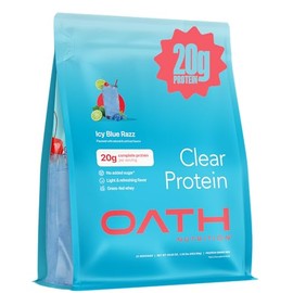 Oath Nutrition Clear Whey Isolate Protein Powder, ICY Blue Razz, 20g Complete Protein per Serving, No Added Sugar, Grass-Fed, 21 Servings