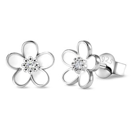 LAXPICOL S925 Sterling Silver Flower Stud Earrings For Women,Hypoallergenicity Silver Earrings For Women,5A+Cubic Zirconia Daisy Earrings,Silver Stub Earrings For Women/Girls Christmas Birthday Gifts