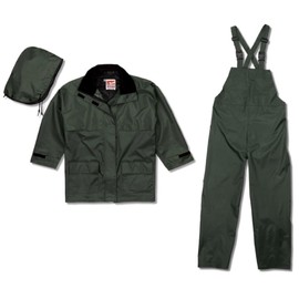 Viking Men's Open Road 150D Suit - Waterproof Men's Rain Jacket with Hood and Bib Pants, Durable Ripstop Fabric, Forest Green - L