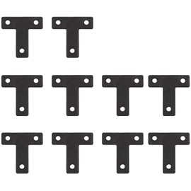 10Pcs Flat T Corner Bracket 40mm x 40mm Stainless Steel Joining Brace Brackets Mending Plates for Wood Shelf Cabinet Table Chair (Black)