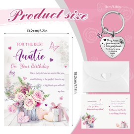 Otuuz Auntie Birthday Gifts Auntie Presents Include Vase of Flowers Butterflies Aunty Birthday Card Happy Birthday Auntie Card with Envelop Metal Auntie Keyring for Birthday from Niece Nephew