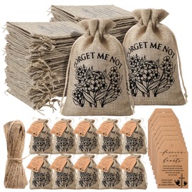 Tanlade 50 Sets Funeral Favors Burlap Bags with Prayer Memorial Tags and Twine Forever in Our Hearts Seed Packet Organizer Favor for Celebration of Life Loss of Loved One, No Seeds (Forget Me Not)