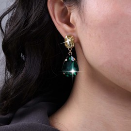 Cimenexe Bohemian Emerald Earrings Green Crystal Oval Dangle Earrings Yellow CZ Square Stud Earrings Vintage Citrine Gemstone Earrings Jewellery for Women and Girls Gifts, Zinc, No Gemstone