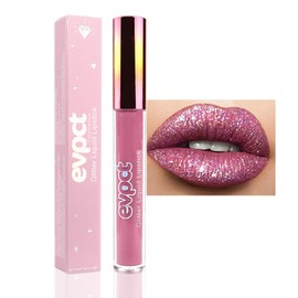 evpct 1Pcs Mauve Matte to Glitter Liquid Lipstick Long Lasting Lip Set Kit,12 Colors Diamond Glitter Sparkly Glossy Metallic Shimmer Sparkle Waterproof Lipstick Lip Gloss for Women 01#