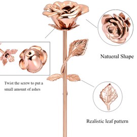 Rose Flower Keepsake Urns for Human Ashes - Memorials Urn Locket - Long-Stem Colorful Rose Flower Cremation Urns - Funeral Urn for Ashes Adult Cremation Keepsake for Ashes (Rose Gold-1)