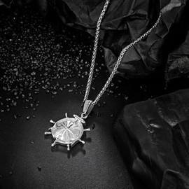 murtoo Compass Silver Necklace for Men Stainless Steel Rope Chain Womens Necklace Silver Compass Necklace Gifts for Men/Women Rudder，20''