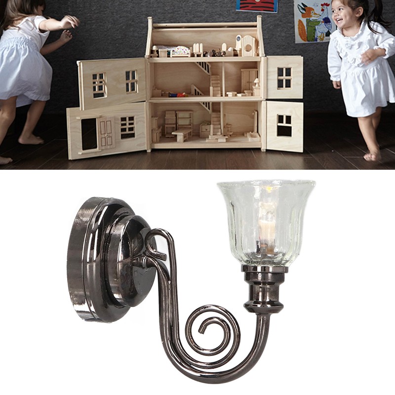 1:12 Dollhouse Wall Lamp LED Warm Lighting Vintage Look Metal
