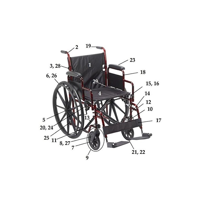 Drive Replacement Parts (Each Part Sold Seperately) Rebel Wheelchair RTLREB18-11.