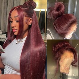 BAIICS Lace Front Wigs Human Hair Pre Plucked 13x4 HD 180% Density Glueless With Baby Reddish Brown Straight 33# Colored (22 Inch, Plucked)