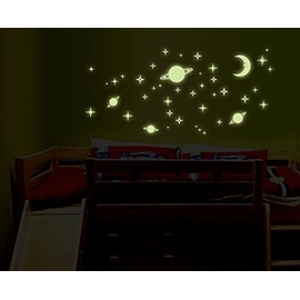 oocc Saturn and Stars Fluorescent Dot Glow in The Dark Stickers Wall Decals Home Art Decor Decal Vinyl Removable Radium Night Glow Wall Decals Glow Night Star Sticker Mural Art Wallpaper -20X25cm