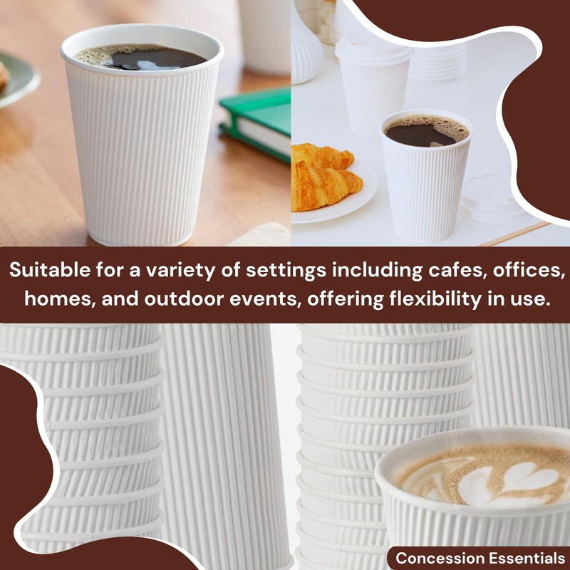 12oz Double Wall Ripple White Paper Coffee Cups- Pack of