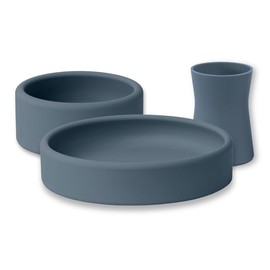 APLAINR Silicone Plate, Bowl & Cup Set for Babies and Toddlers, Weighted, Baby Feeding Set, Baby Led Weaning Supplies, Set of 3 - Color: Blue Hour