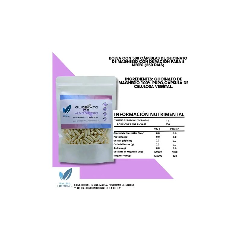 Glicinato Magnesio Bolsa 500 Capsulas