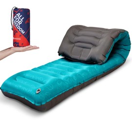 AKSOUL Sleeping Pad Ultra-Thick - Inflatable Sleep Mat, Lightweight & Compact 4.72 in Air Mattress with Pillow, Self-Inflating with Built-in Foot Pump for Traveling, Hiking, Camping (Blue)
