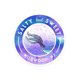 Die Cut Sticker Wildwood, New Jersey, Salty but Sweet, Mermaid Tale, Contour Vinyl Sticker 1 to 3 inches (Waterproof Decal for Cars, Water Bottles, Laptops, Coolers), Small