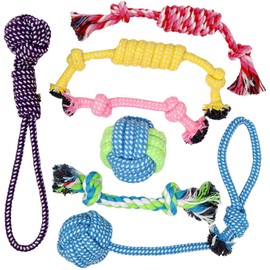 Puppy Teething Chew Toys – 7 Dog Chew Toys Made of All-Natural Cotton for Small Breeds and Puppies – Dog Rope Toy Set Stimulates Gums, Helps Fight Plaque and Relieves Boredom and Separation Anxiety