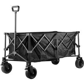 Kitsure Collapsible Wagon - Heavy Duty Foldable Wagon with 440lbs Capacity, Adjustable Handle, Shopping Cart with All Terrain Wheels for Camping, Groceries, Black, 43.1" x 24.0" x 38.0"