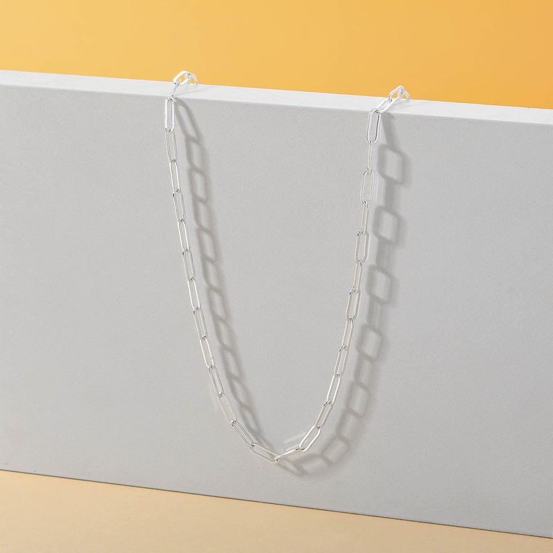 GLIJWELE Silver Chain Necklace for women 3mm Paperclip Chain Necklace