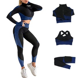 Veriliss Women's 3pcs Gym Tracksuit Sweatsuit Women's Activewear Sets 2024 Sport Yoga Fitness Clothing Ladies Workout Outfit Sportsuits for Running Jogging (BlackBlue, S)