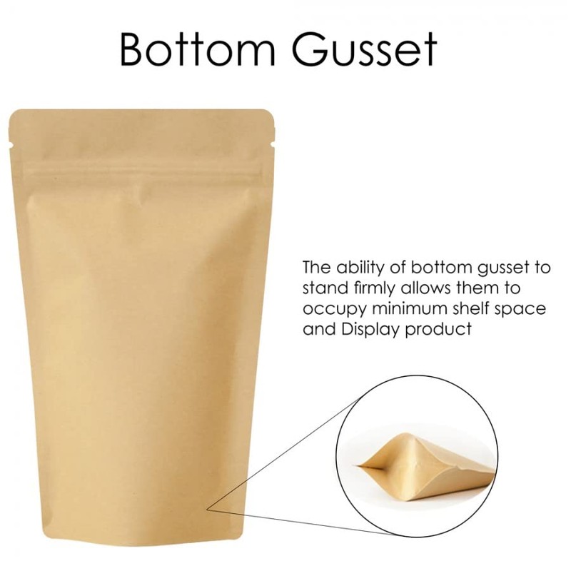 RIGHTPAK Kraft Paper Bag with Resealable Zipper - Stand Up