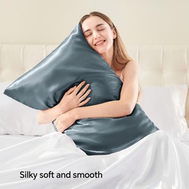 BEDELITE Satin Pillowcase with Zipper 2 Pack, Space Grey Pillow Cases Standard Size, Super Soft and Cooling Similar to Silk Pillow Cases, Gift for Women Men(20x26 Inches)